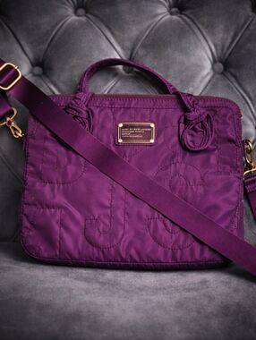 Marc by Marc Jacobs Purple Quilted Nylon Crossbody Satchel Bag Gold Hardware